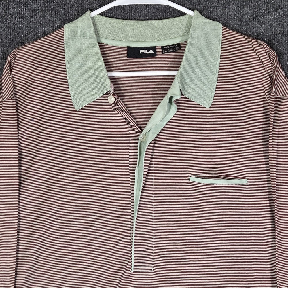 Fila Golf Polo Shirt XL Men Long Sleeve Striped Made in Italy Burgundy Green NWT